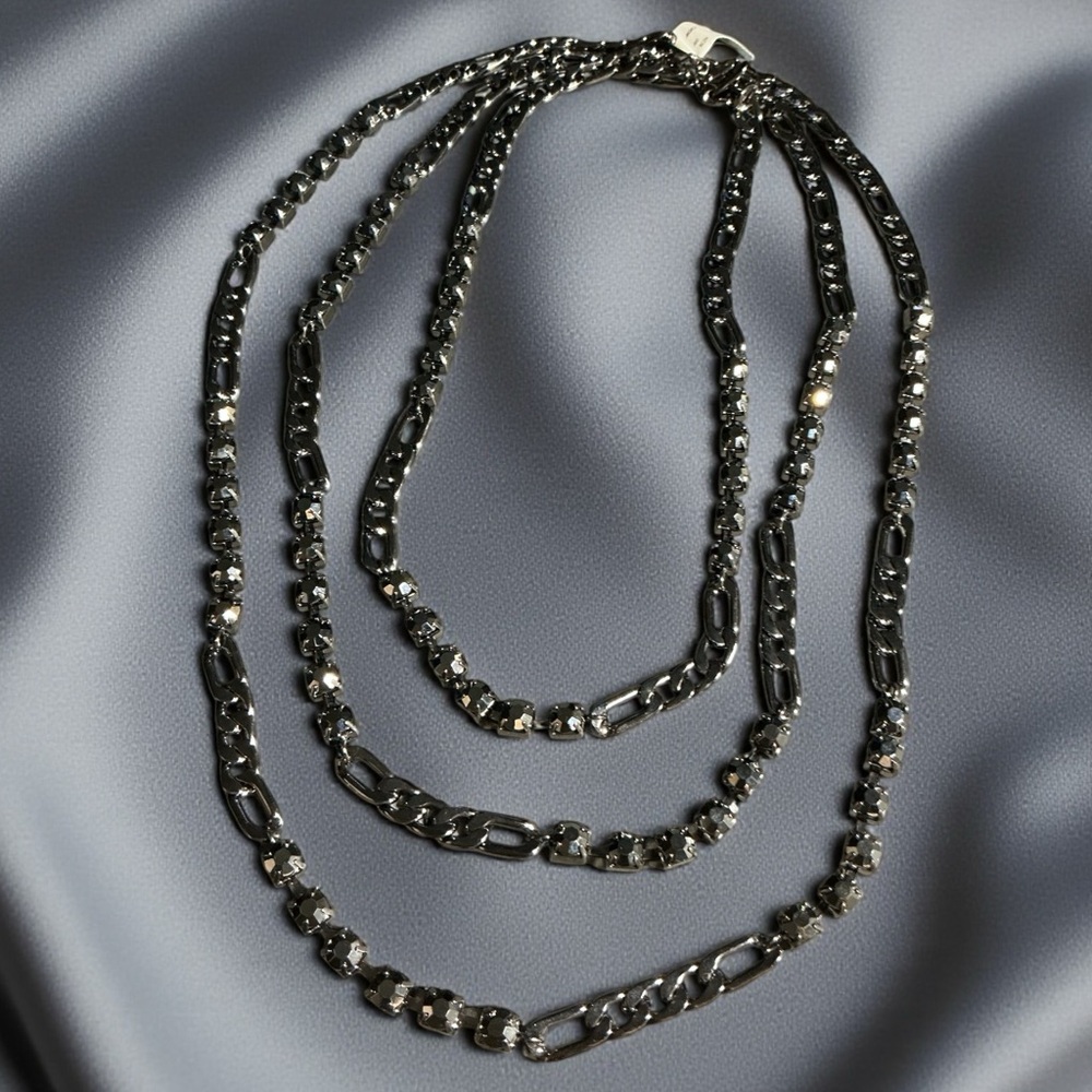 Cache Black Rhinestone and Chain Necklace